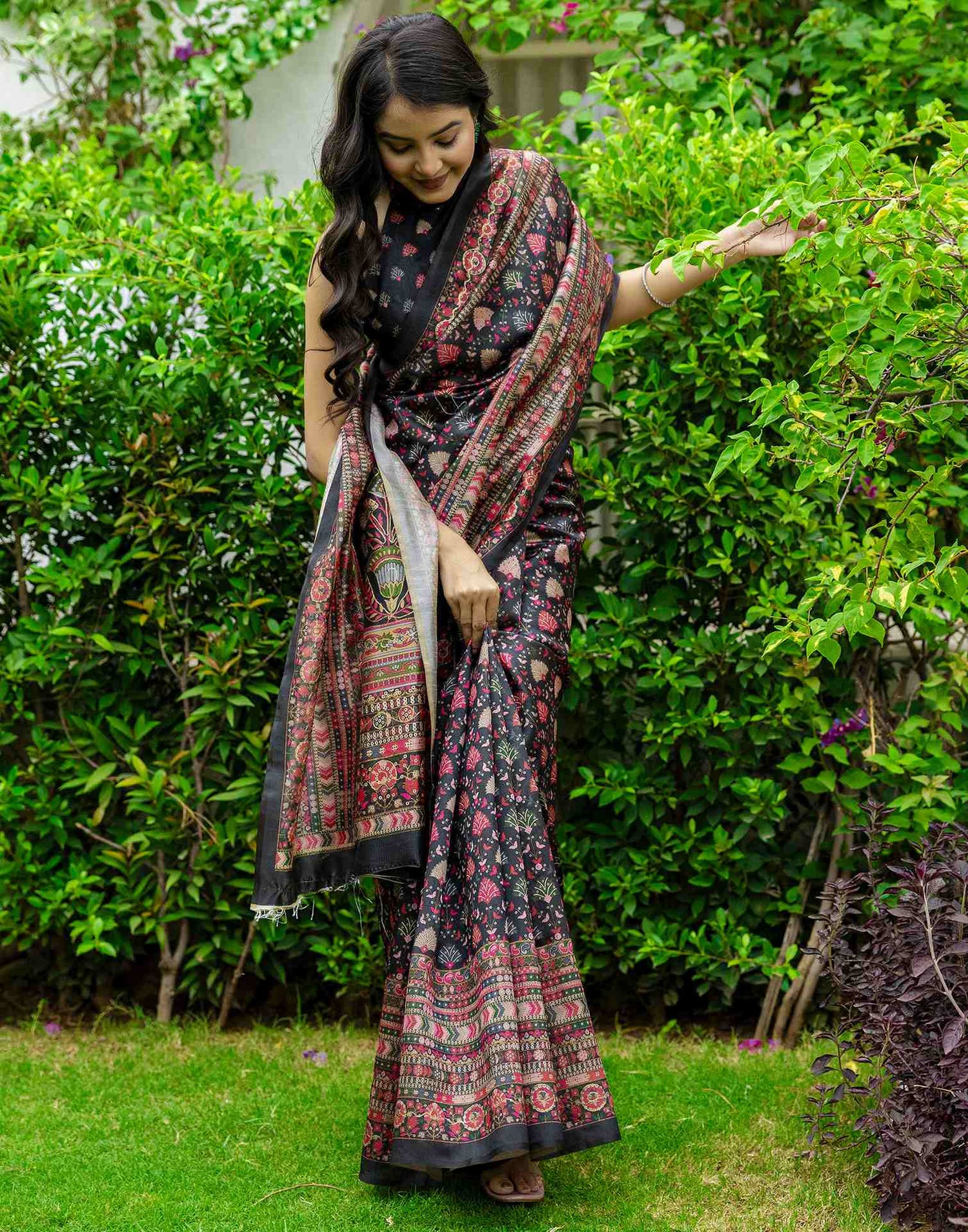 Black Silk Printed Saree