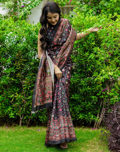 Black Silk Printed Saree