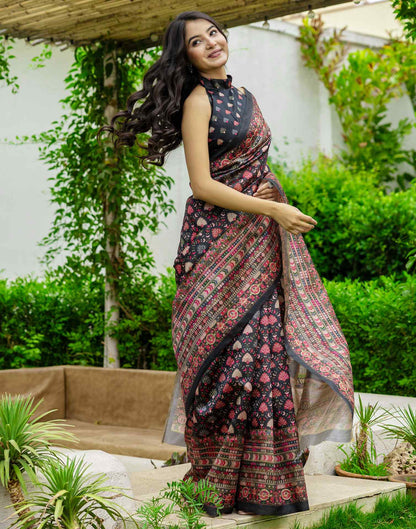 Black Silk Printed Saree