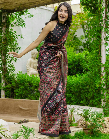Black Silk Printed Saree