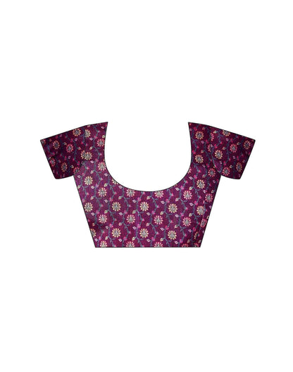 Dark Wine Silk Floral Printed Saree