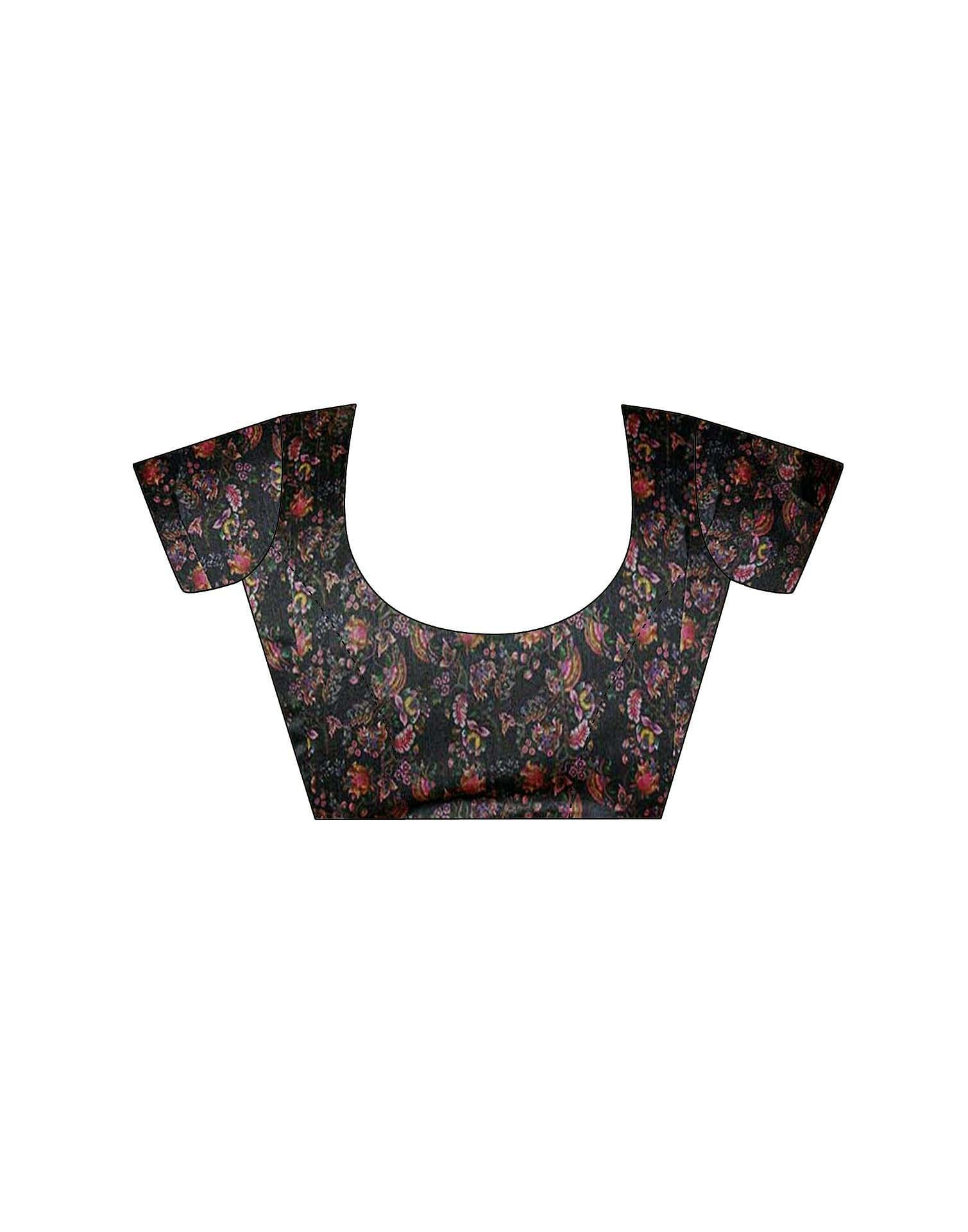 Black Silk Floral Printed Saree