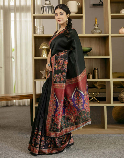 Black Silk Floral Printed Saree