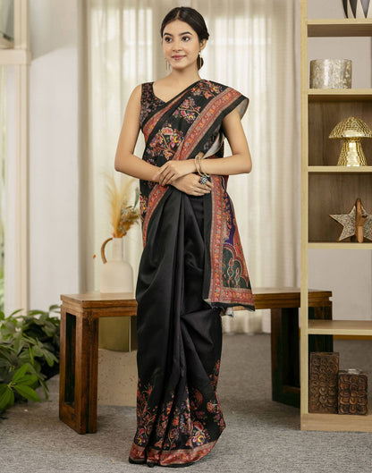 Black Silk Floral Printed Saree