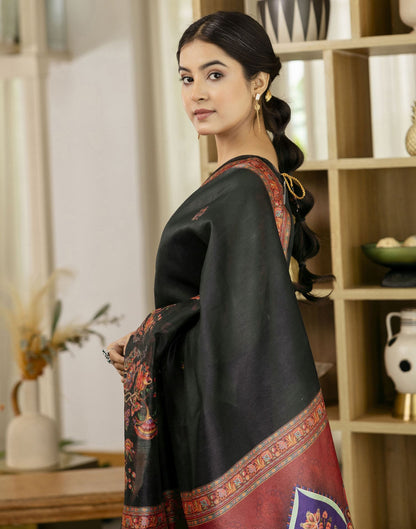 Black Silk Floral Printed Saree