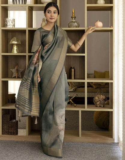 Grey Simmer Floral Printed Saree