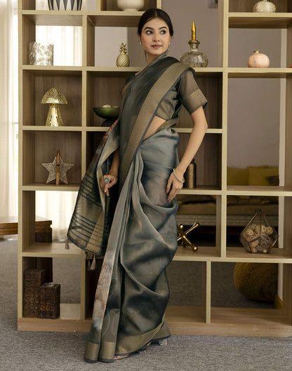 Grey Simmer Floral Printed Saree