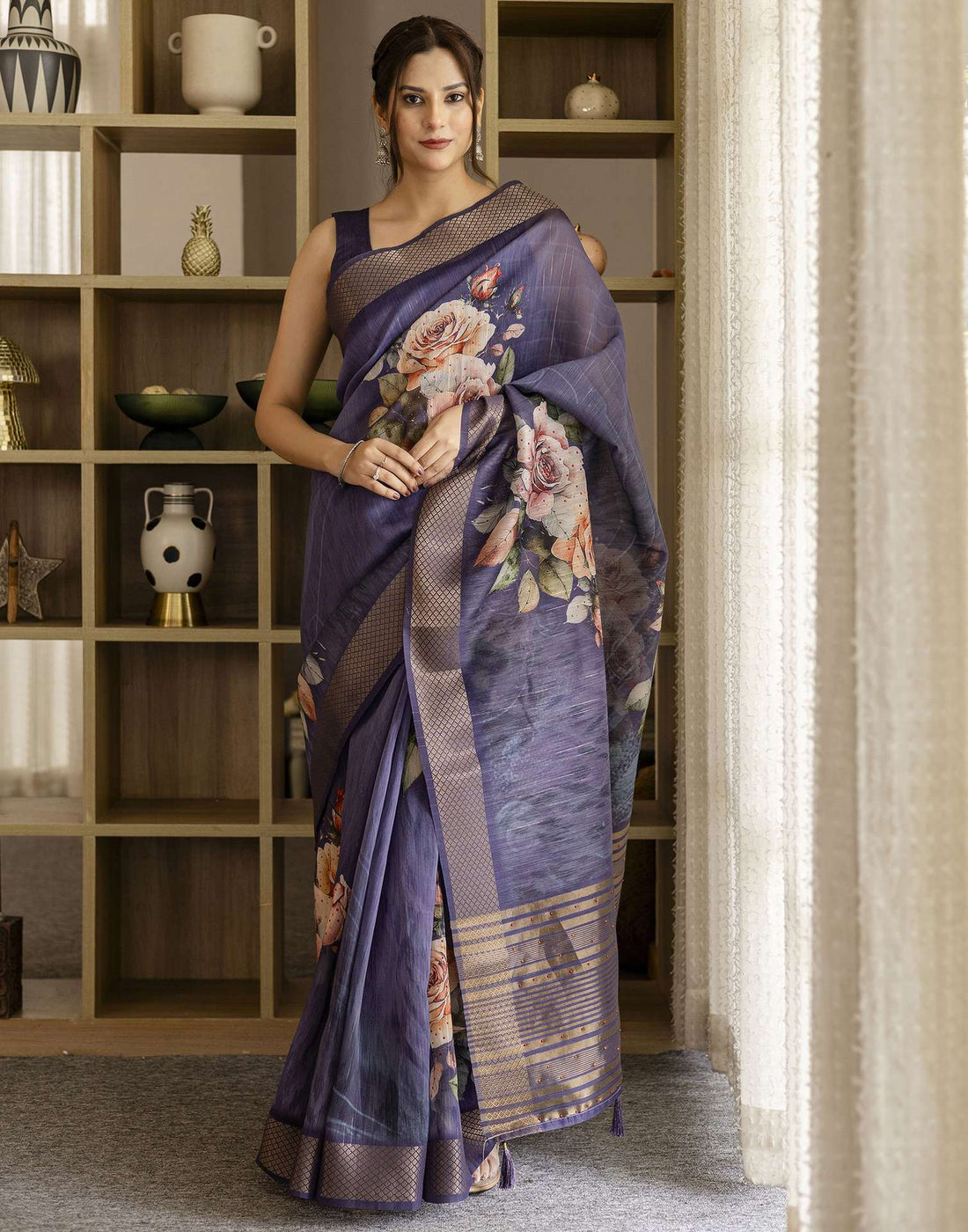 Dark PurPle Simmer Floral Printed Saree