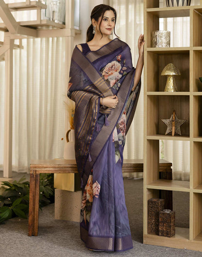 Dark PurPle Simmer Floral Printed Saree