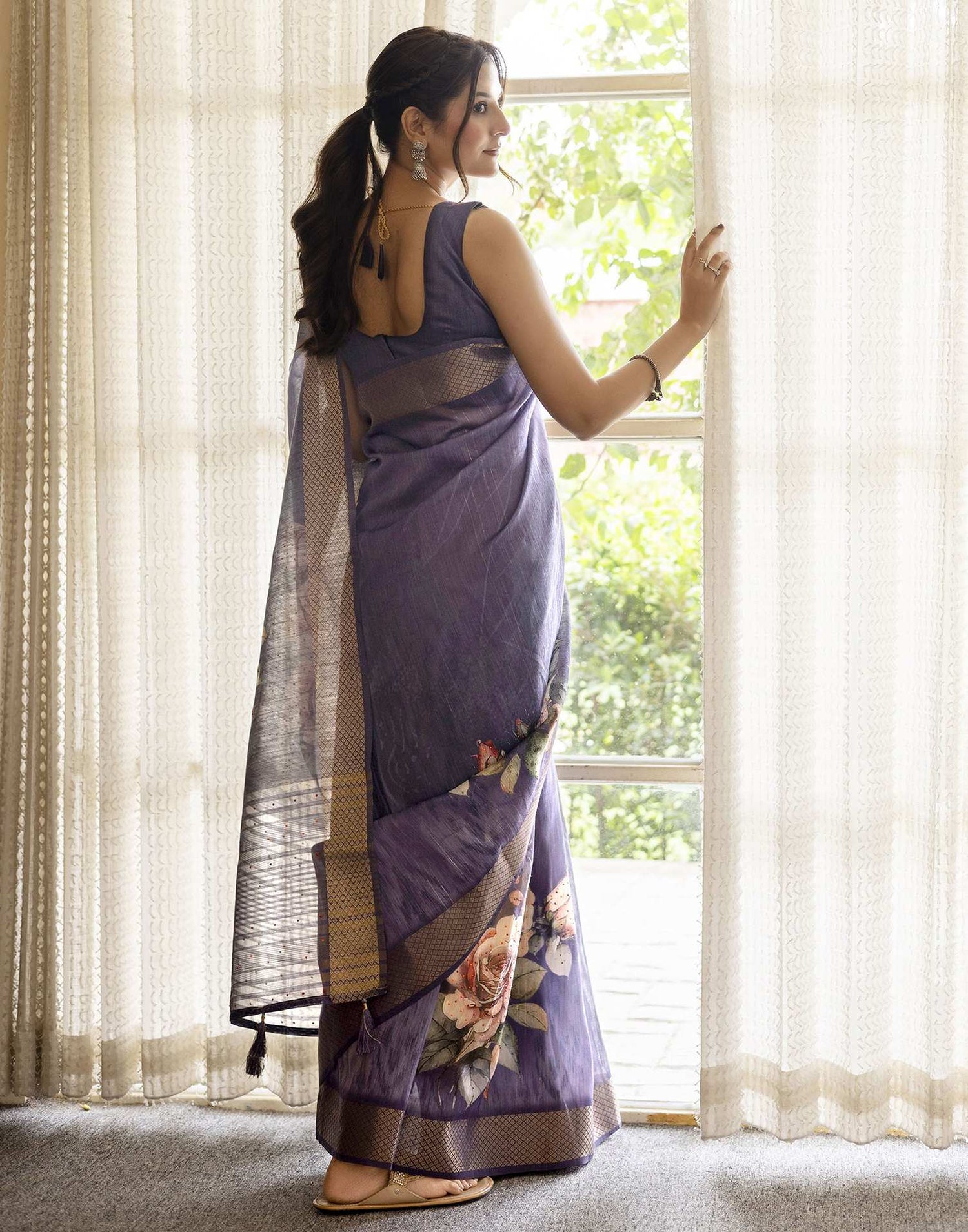 Dark PurPle Simmer Floral Printed Saree