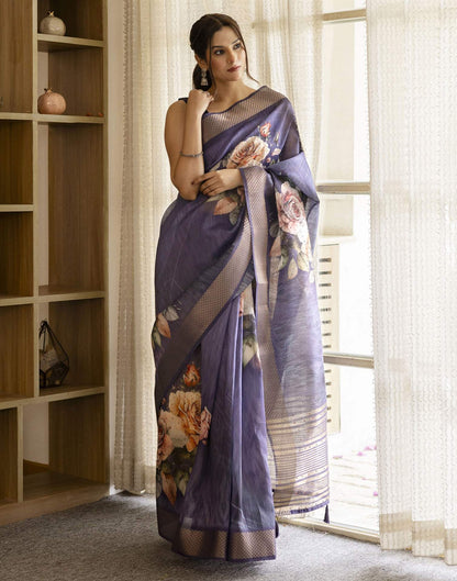 Dark PurPle Simmer Floral Printed Saree