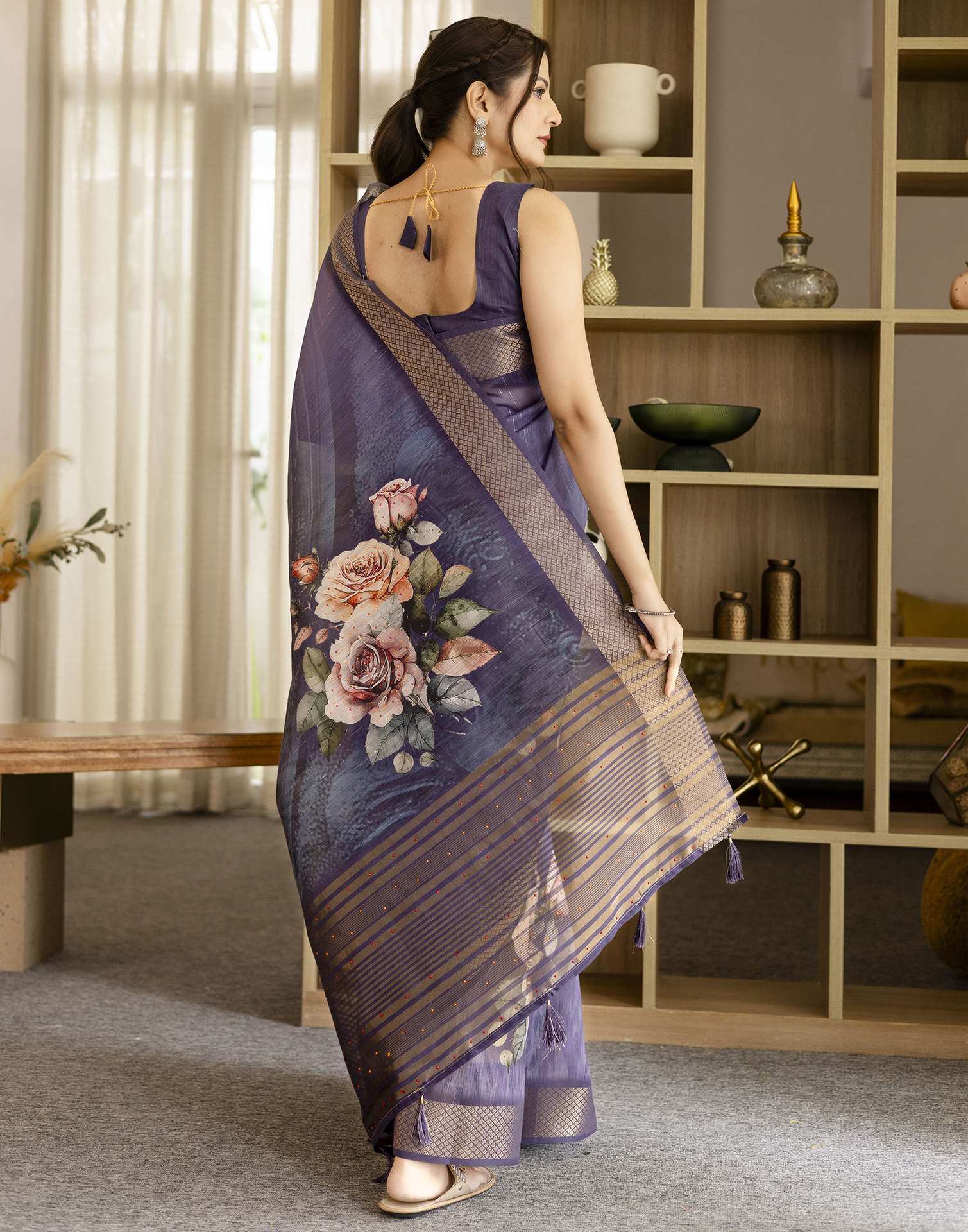 Dark PurPle Simmer Floral Printed Saree
