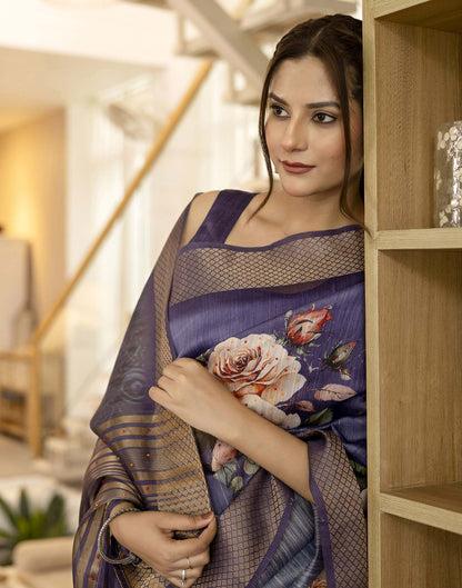 Dark PurPle Simmer Floral Printed Saree