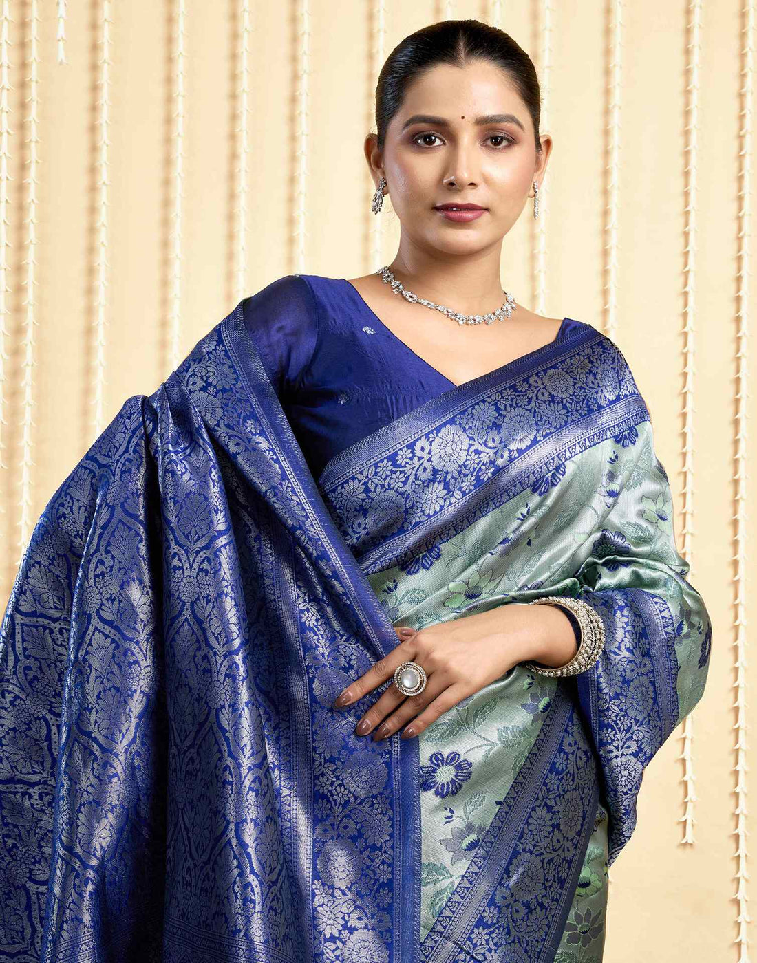 Pista Green Silk Woven Saree