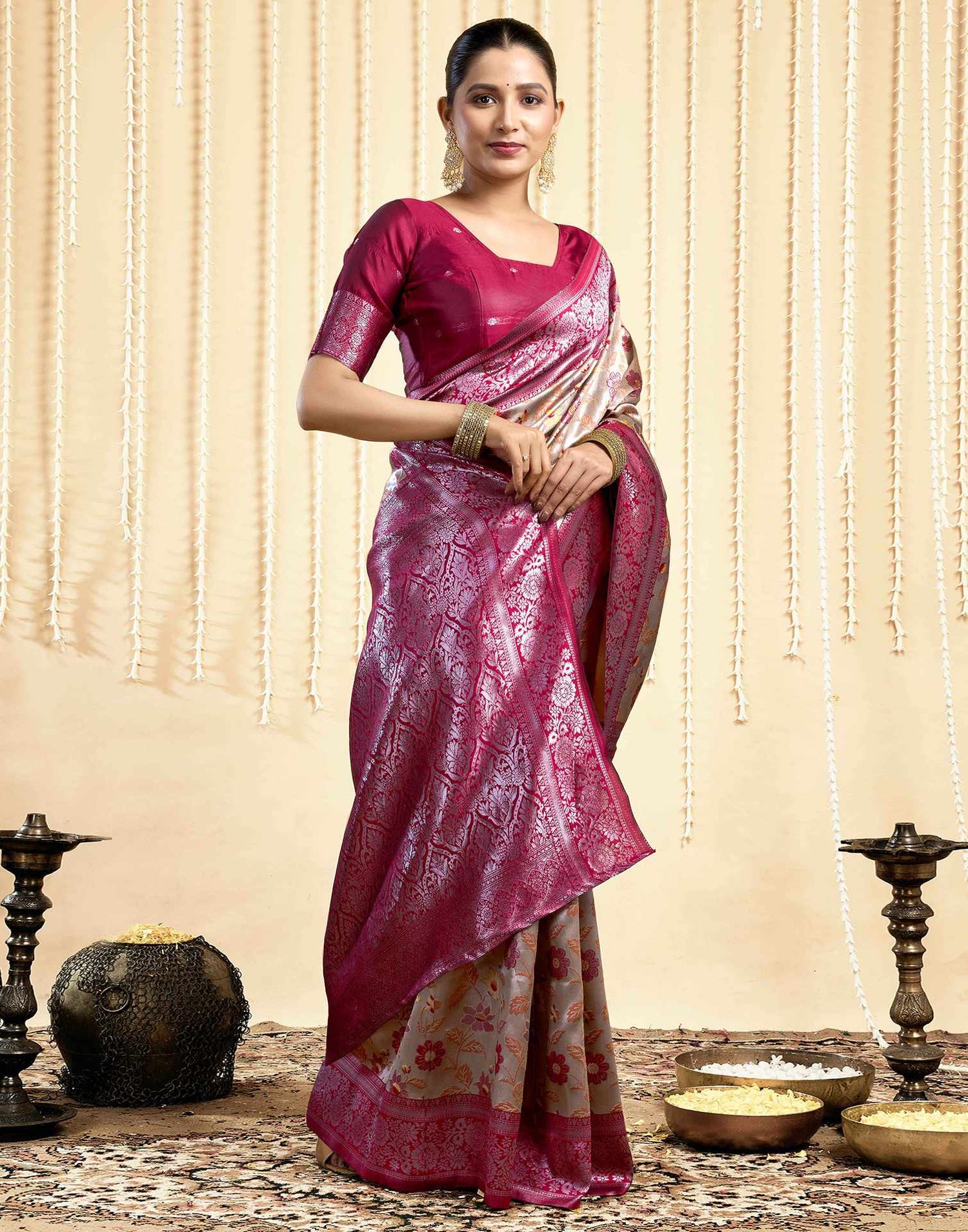 Dark Beige Silk Woven Saree