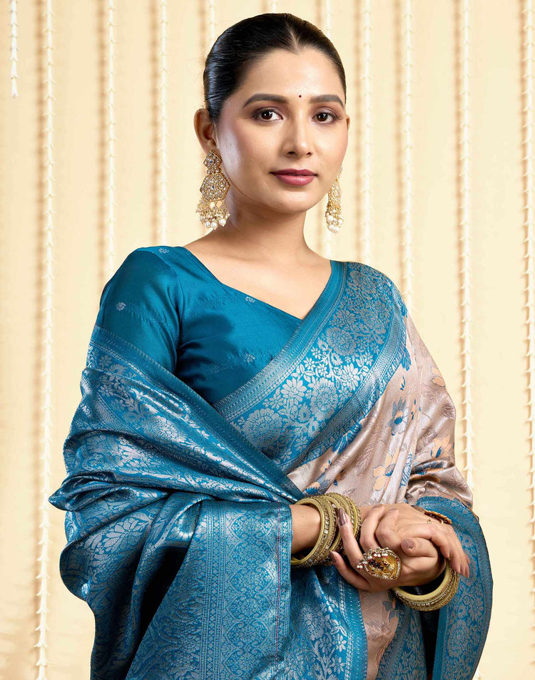 Dusty Beige Silk Woven Banarasi Saree