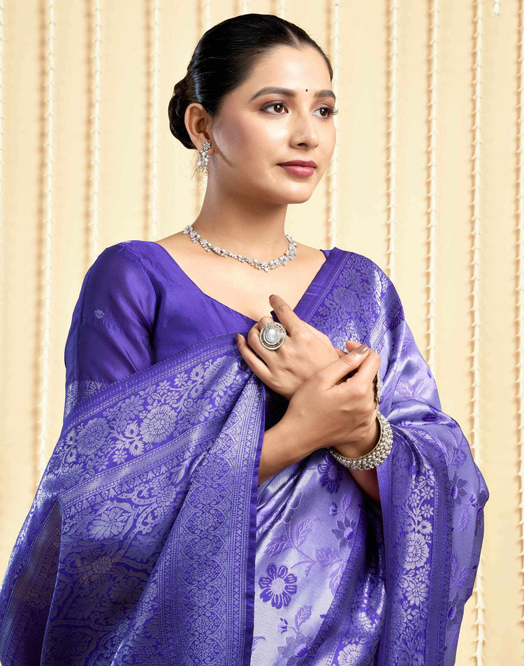 Violet Silk Woven Banarasi Saree