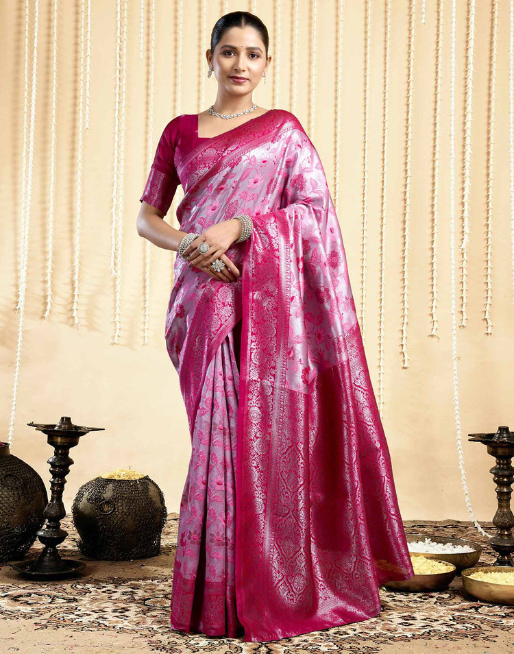 Rani Pink Silk Woven Banarasi Saree