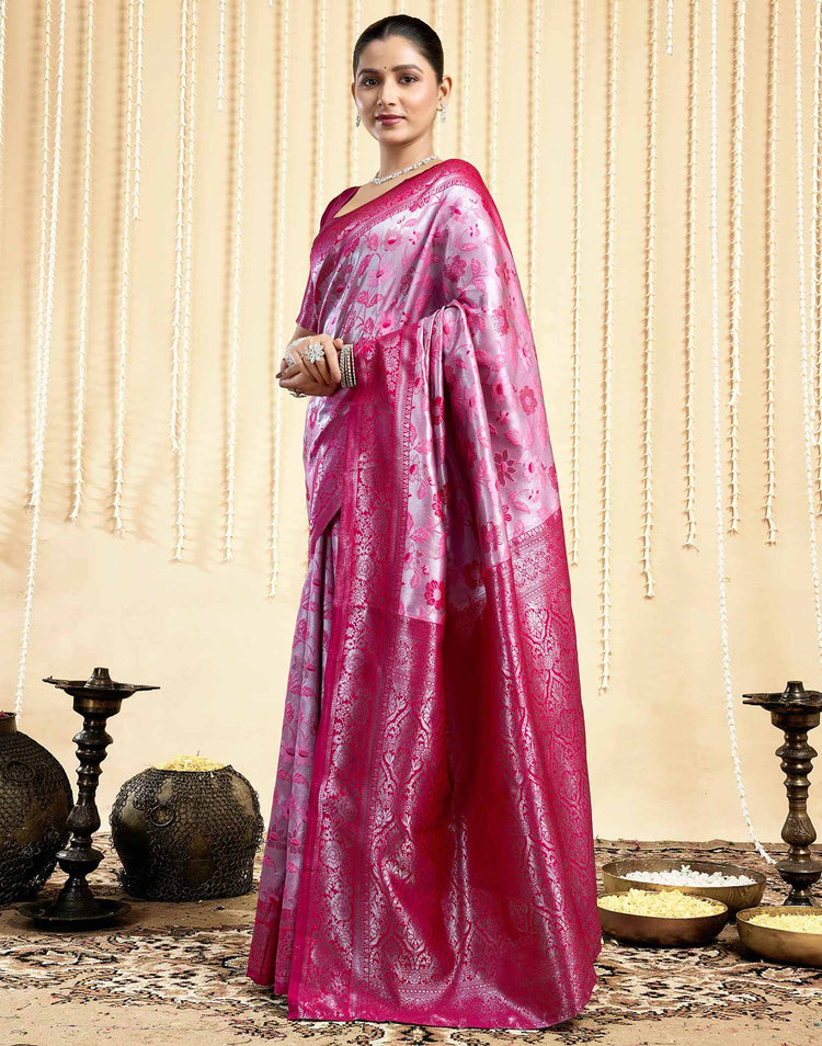 Rani Pink Silk Woven Banarasi Saree