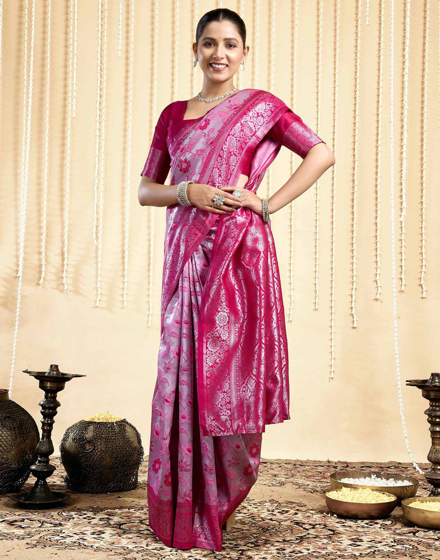 Rani Pink Silk Woven Saree