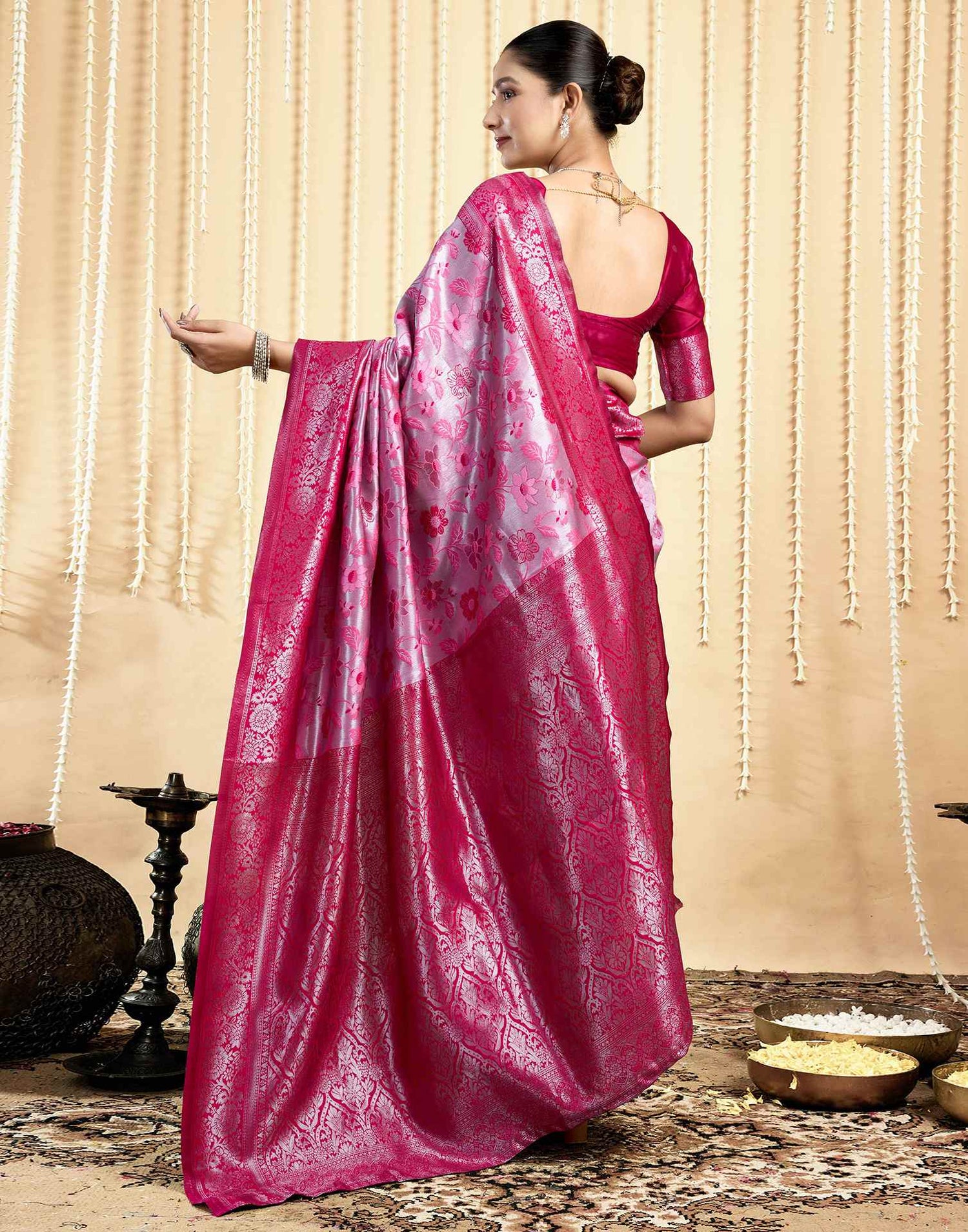 Rani Pink Silk Woven Saree