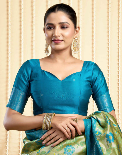 Parrot Green Silk Woven Saree