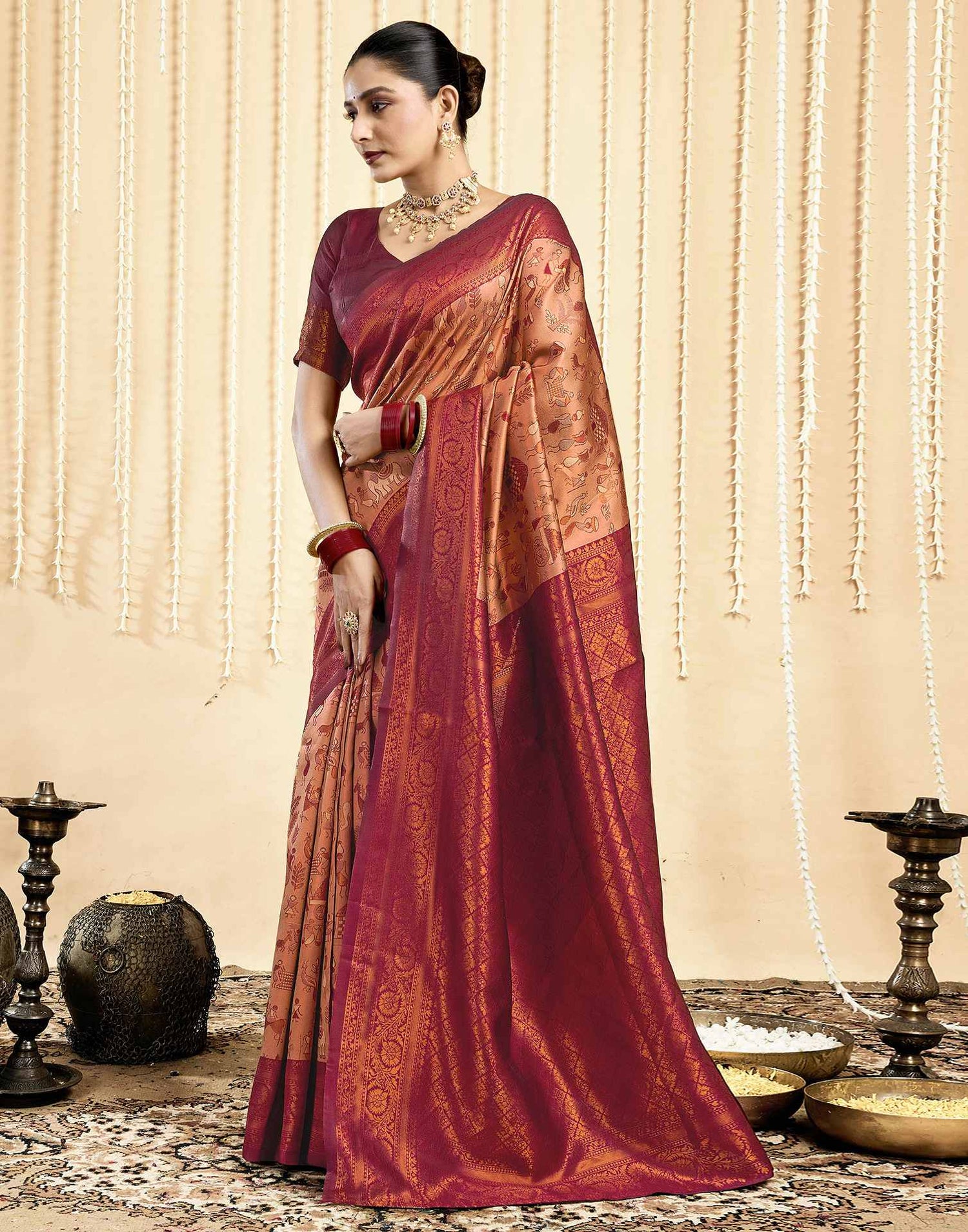 Light Brown Silk Woven Saree