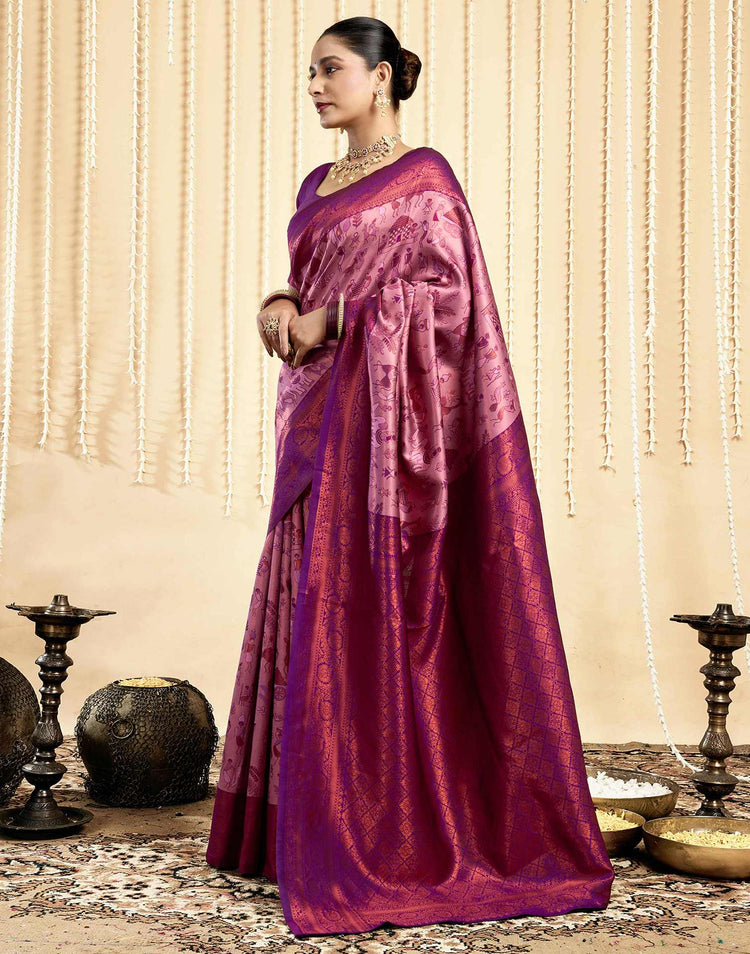 Mauve Silk Woven Banarasi Saree
