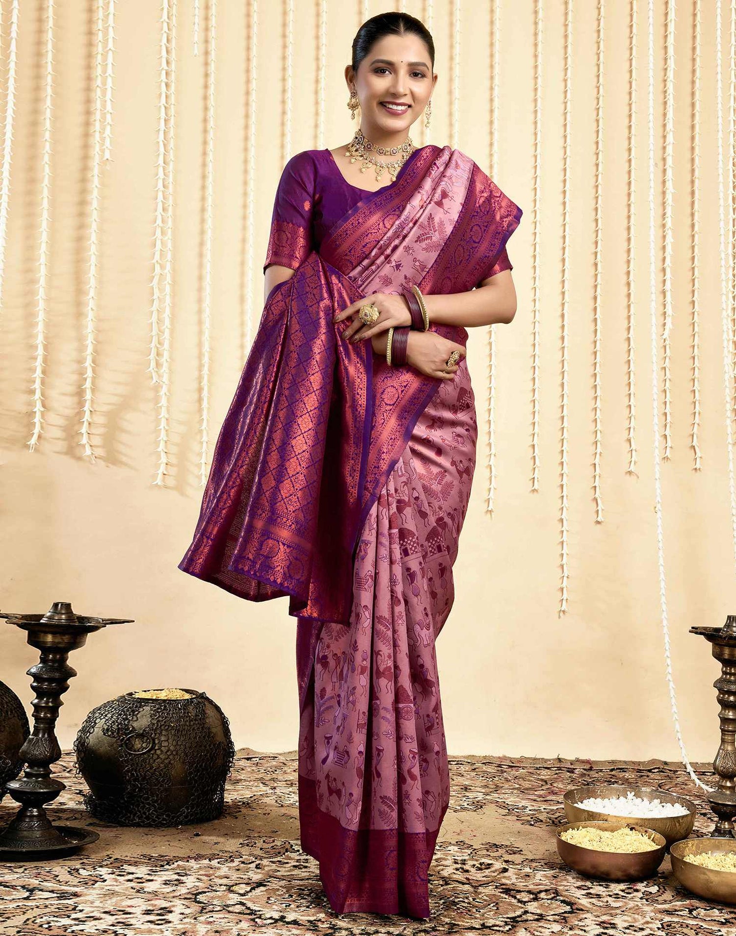 Mauve Silk Woven Saree