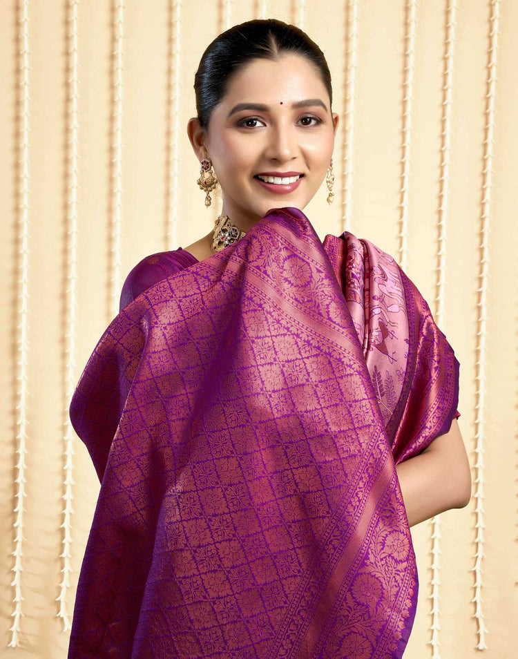 Mauve Silk Woven Banarasi Saree