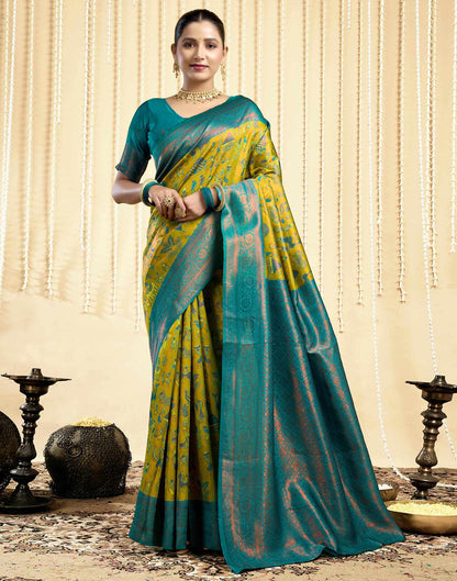 Parrot Green Silk Woven Saree