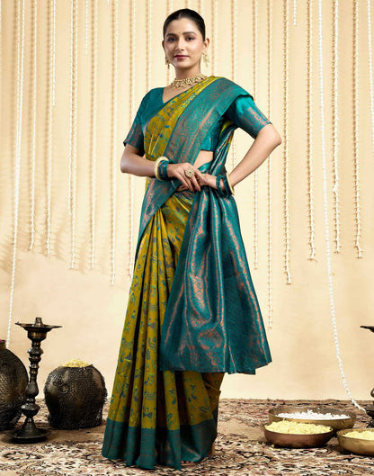 Parrot Green Silk Woven Saree