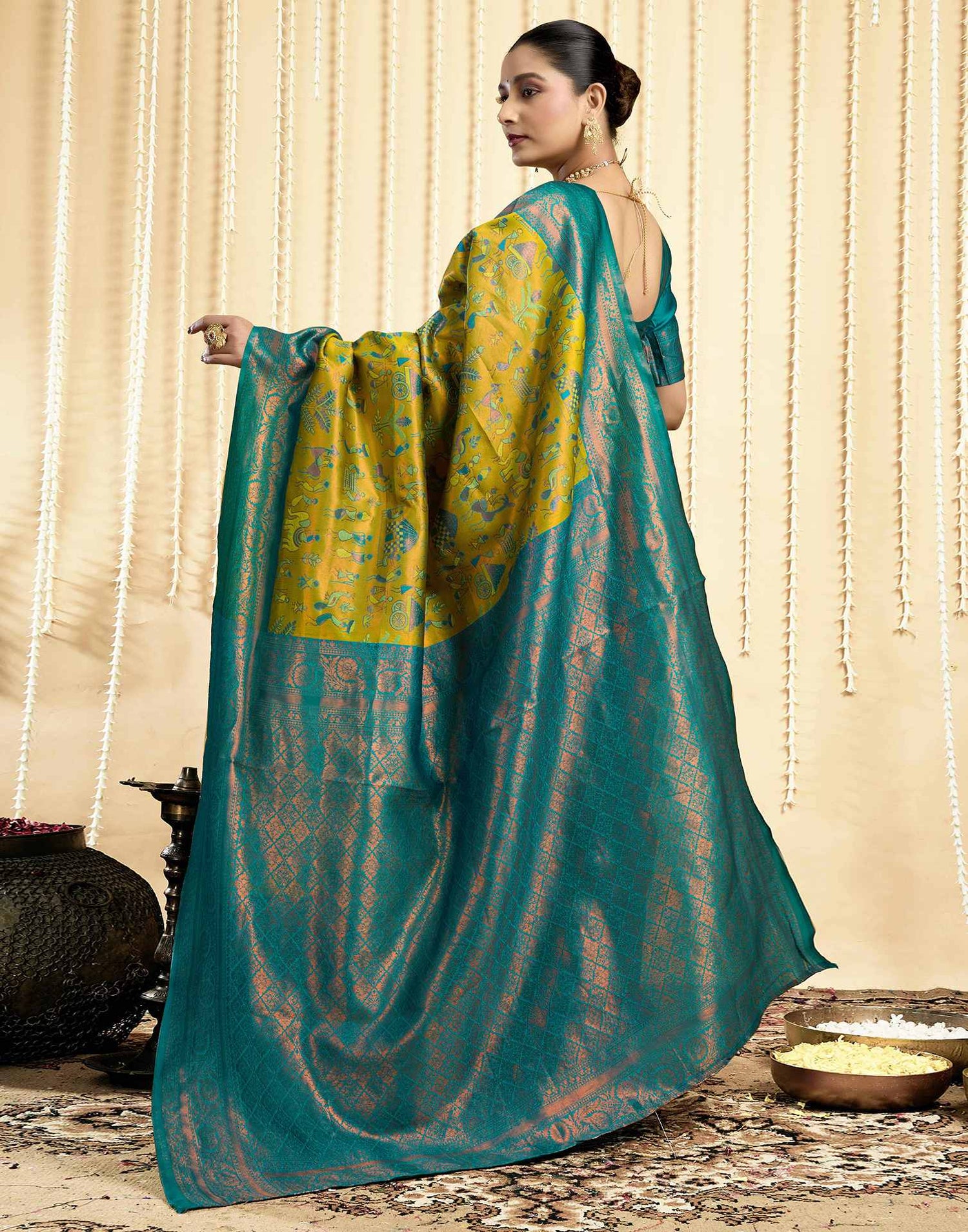 Parrot Green Silk Woven Saree