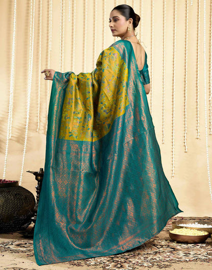 Parrot Green Silk Woven Saree