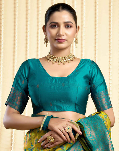 Parrot Green Silk Woven Saree