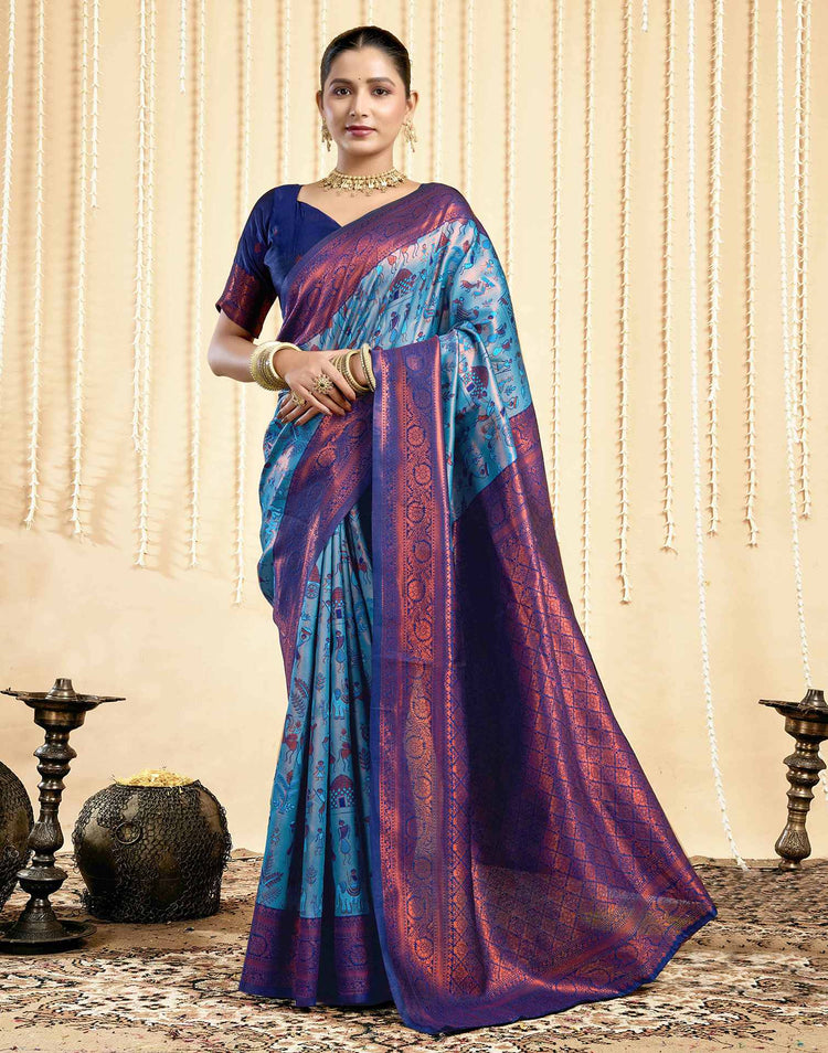 Light Blue Silk Woven Banarasi Saree