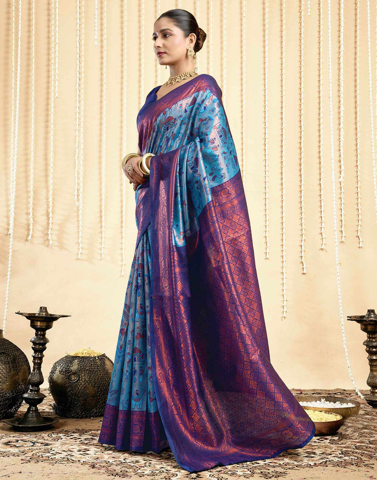 Light Blue Silk Woven Banarasi Saree