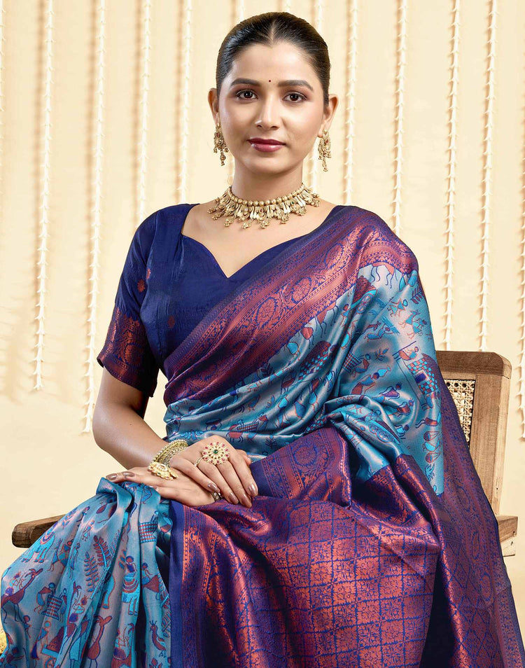 Light Blue Silk Woven Banarasi Saree