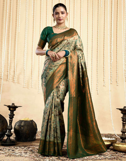 Pista Green Silk Woven Saree