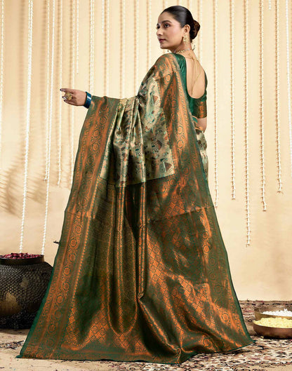 Pista Green Silk Woven Saree