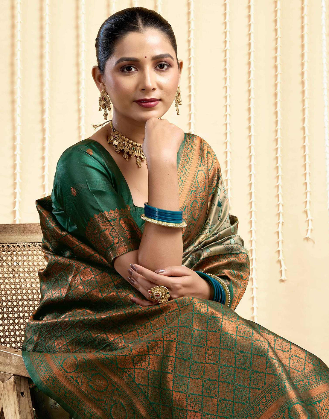 Pista Green Silk Woven Saree