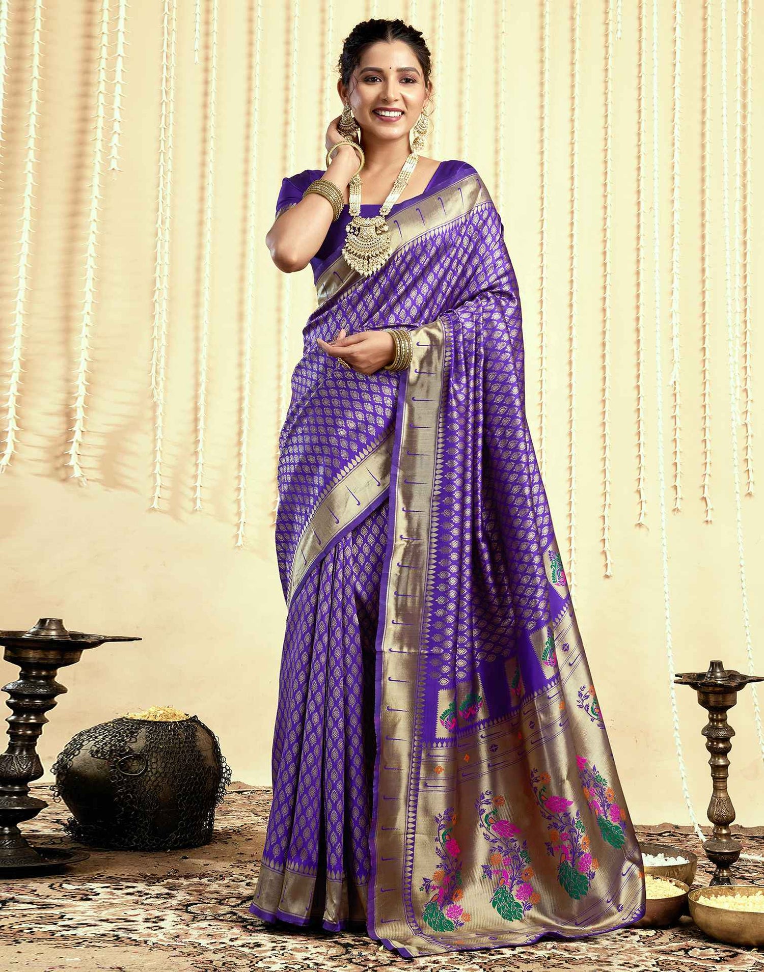 Royal Blue Silk Woven Paithani Saree