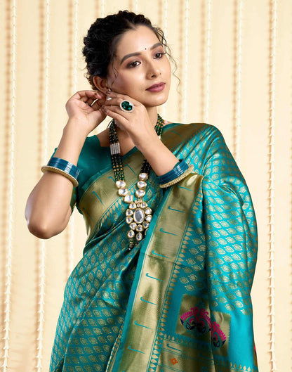 Teal Green Silk Woven Paithani Saree