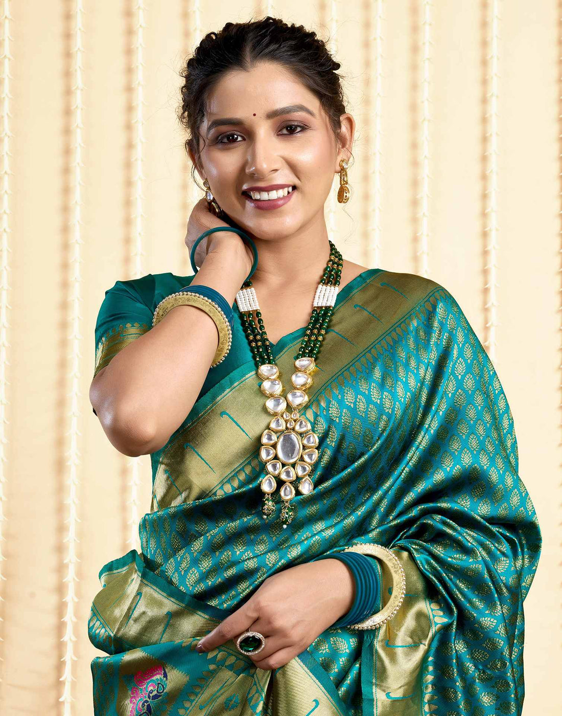 Teal Green Silk Woven Paithani Saree