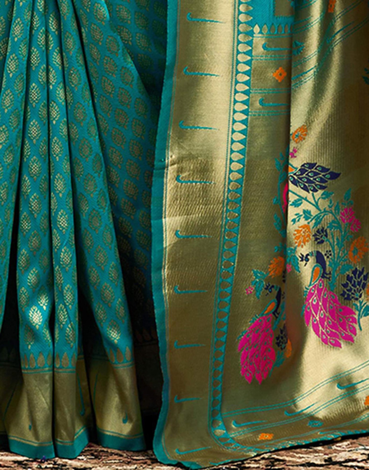 Teal Green Silk Woven Paithani Saree