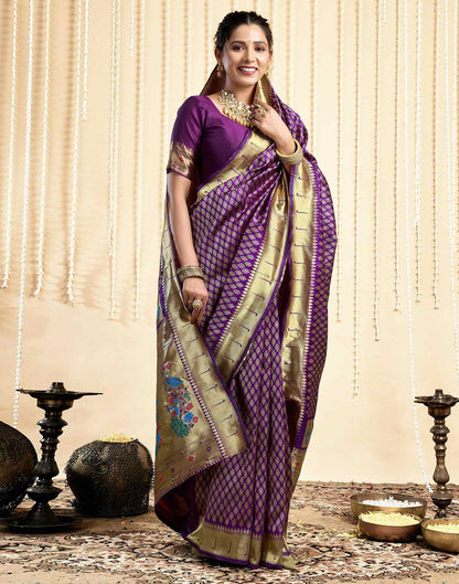 Dark Violet Silk Woven Paithani Saree