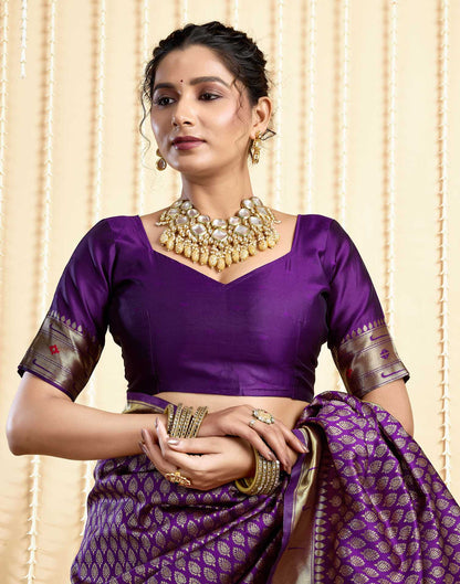 Dark Violet Silk Woven Paithani Saree