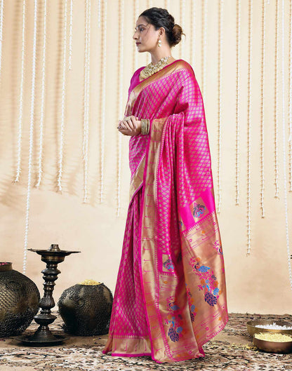 Bright Pink Silk Woven Paithani Saree