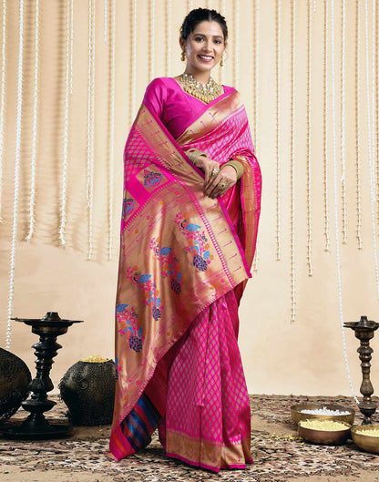Bright Pink Silk Woven Paithani Saree