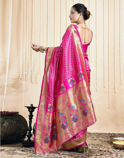Bright Pink Silk Woven Paithani Saree